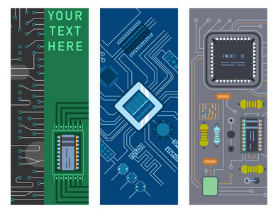电脑 Ic 芯片模板微芯片小册子电路板设计抽象背景矢量插图