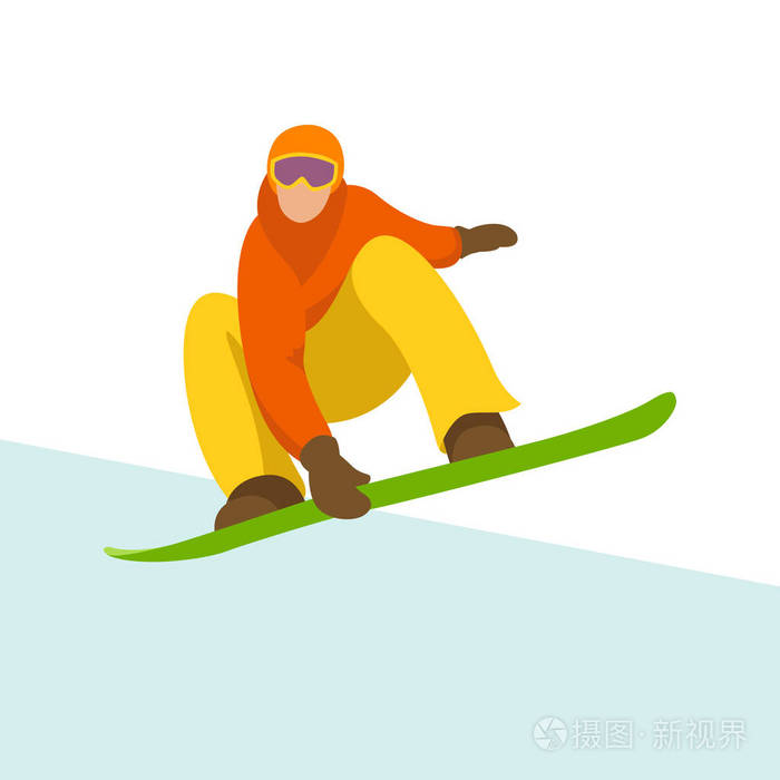 滑雪在头盔矢量插画平面风格前
