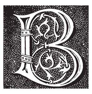 装饰性大写字母 B, 复古线条画或雕刻插图