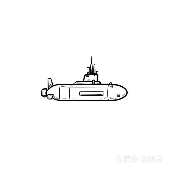 军用潜艇手画轮廓涂鸦图标