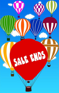 销售结束写在热气球与蓝天背景