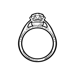 戒指与钻石。老式黑色矢量雕刻插图