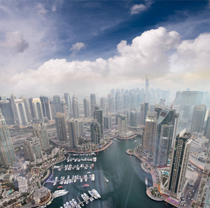 迪拜滨海建筑鸟瞰图黄昏