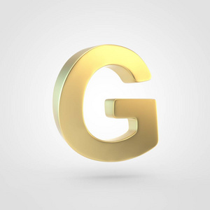 金色字母 G 大写。3d 渲染在白色背景下被隔离的金色字体