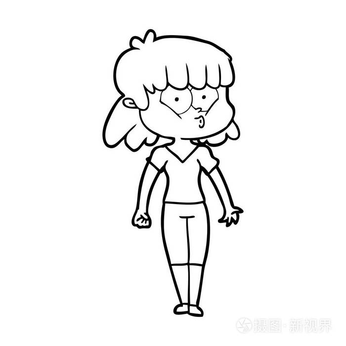 卡通吹口哨女孩的矢量插图