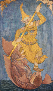 艺术的泰式风格，绘画在庙门上的罗摩衍那