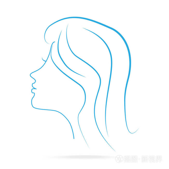 头女人脸侧面图标线蓝色图标线条样式