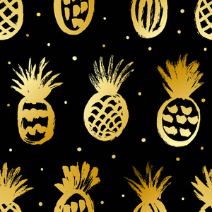 无缝图案与手工绘制的金色菠萝。矢量插图