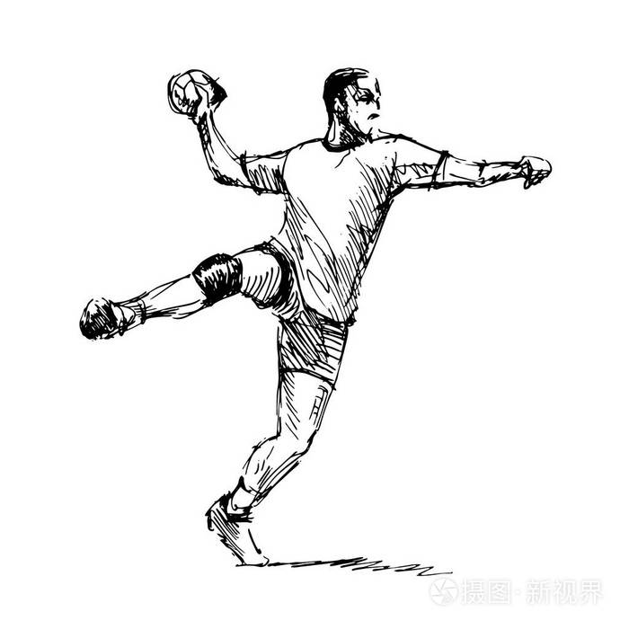 手绘素描handballman矢量插图