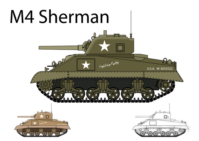 美国ww2 m4 谢尔曼中型坦克插画-正版商用图片06lsbl