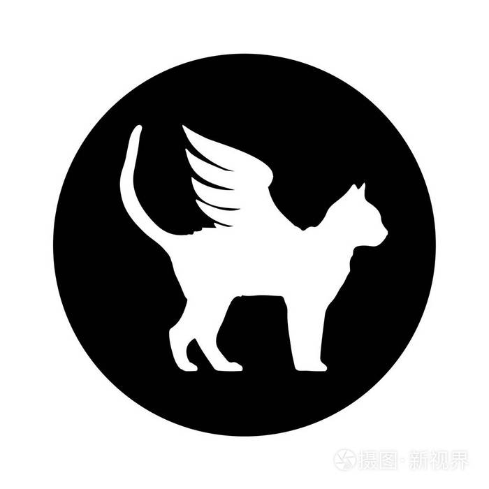 有翅膀的猫的剪影