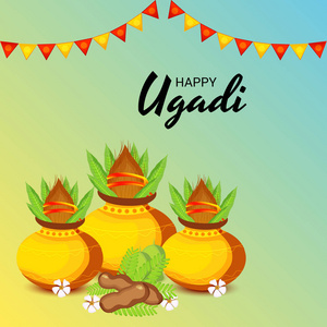 印度新年快乐 Ugadi 背景的矢量插图