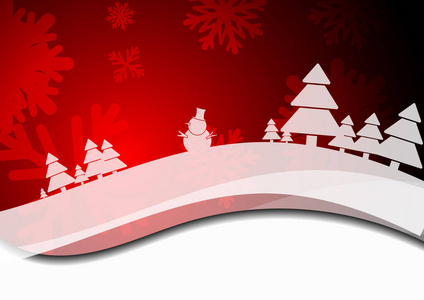 向量 雪人圣诞树和冰水晶红色圣诞节背景