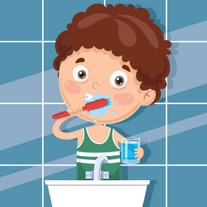 儿童刷牙的矢量图解图片