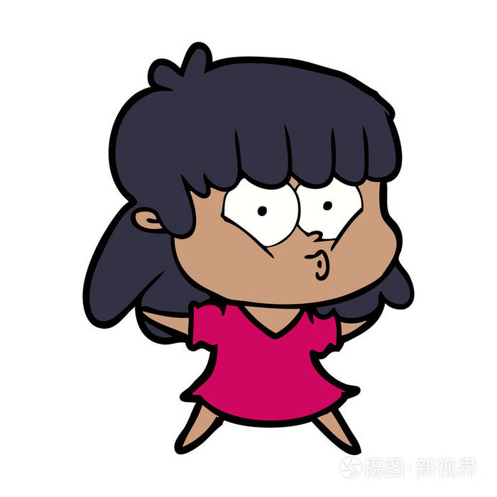 卡通吹口哨女孩的矢量插图