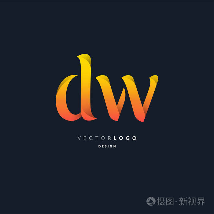联合dw 字母徽标,名片模板,矢量