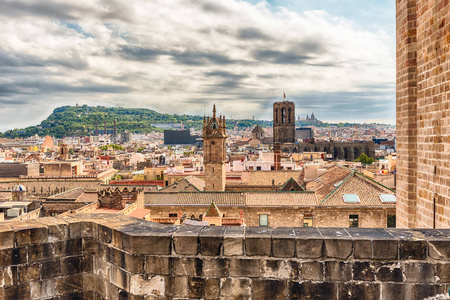 从顶部的西班牙加泰罗尼亚，巴塞罗那大教堂全景视图