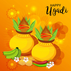 印度新年快乐 Ugadi 背景的矢量插图