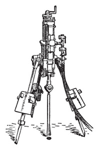 此插图表示达林顿钻头复古线条画或雕刻插图的工作功能
