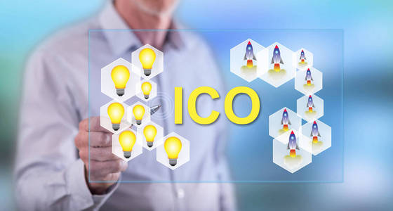 男人触摸一个 ico 概念