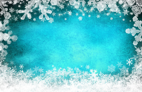 蓝色圣诞背景与白色的雪花和明星