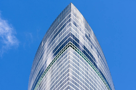 玻璃门面锥, 三角形, 鼻子的金融摩天大楼的窗口, 一个角落的建筑物特写