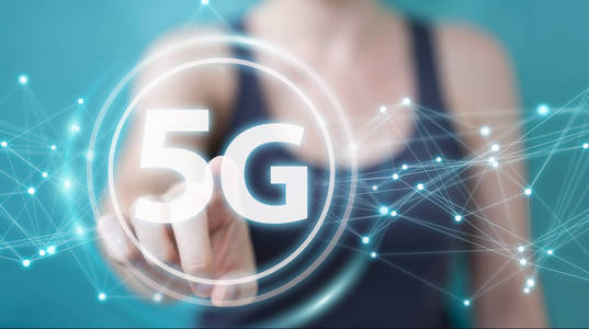 使用5g 网络接口3d 渲染的女实业家