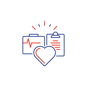 卫生保健服务细线图标 医疗保险标志 心脏心脏病学