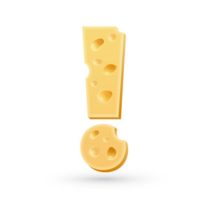 奶酪的感叹号。孤立的白色衬底上的符号