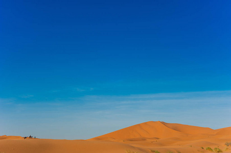 骆驼大篷车在 Erg 沙丘沙漠, 撒哈拉沙漠附近的撒哈拉沙漠, 摩洛哥