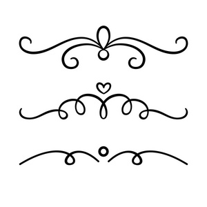 手工绘制的文本分隔符和复古元素。用于邀请和婚礼设计的漩涡和分隔线