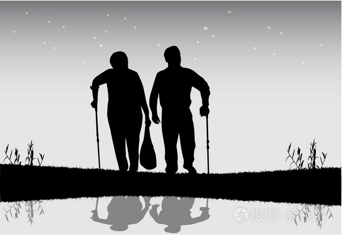 在傍晚散步的老人们插画-正版商用图片06qisx-摄图新视界