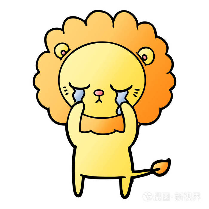 卡通狮子哭泣的矢量插图