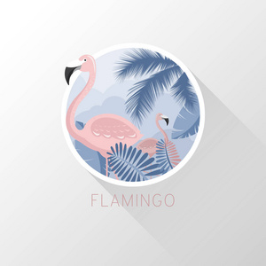 低聚风格粉红火烈鸟的矢量插画设计