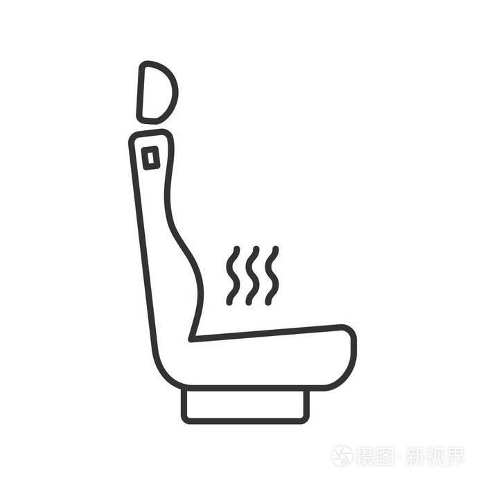 加热汽车座椅线形图标.细线插图.座位暖和些.轮廓符号.矢量隔离轮廓图