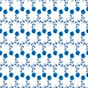 美丽蓝色玫瑰花的矢量插画设计无缝纹理图案背景
