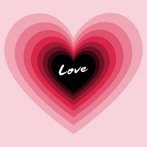 可爱美丽的粉红色的心在多层与白色的爱词在情人节概念设计中的构想