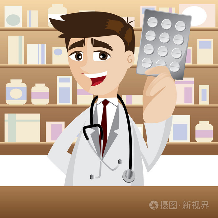 卡通药剂师与包药