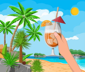 海滩棕榈树景观, 鸡尾酒