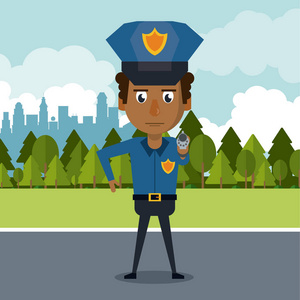 警察在城市动画片