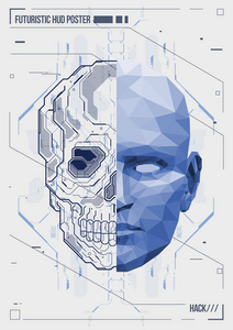 封面或海报设计人体与未来的显着元素。人体解剖和骨骼全息图