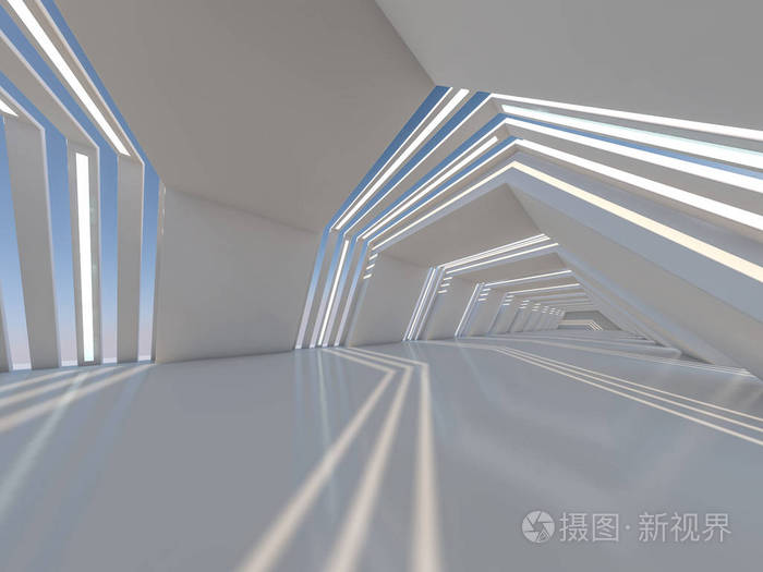抽象的现代建筑背景,空开放空间的内部.3d 渲染