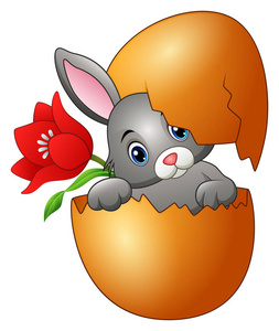 复活节兔子孵出的红花蛋的矢量图解