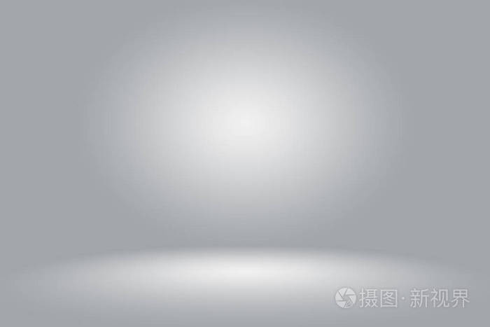抽象空的暗白色灰色渐变与黑色实心的插图灯光工作室墙和地板背景良好