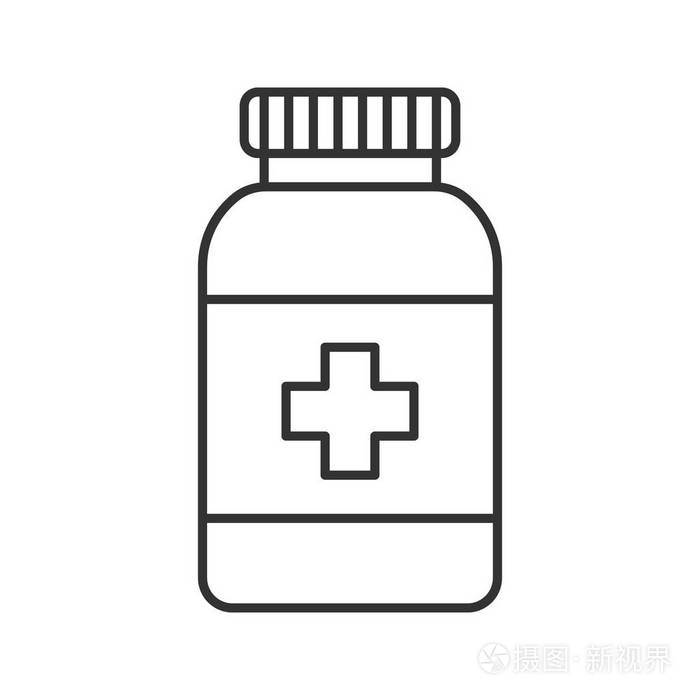 处方药瓶线形图标细线插图药物轮廓符号矢量隔离轮廓图