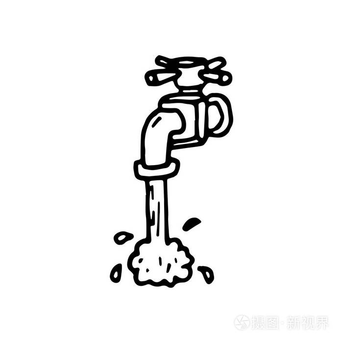 插画 手绘自来水水龙头涂鸦.草图样式图标.装饰元素.