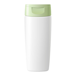 洗发水 凝胶或乳液与绿色盖子的白色塑料瓶