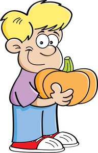 卡通男孩抱着一颗南瓜