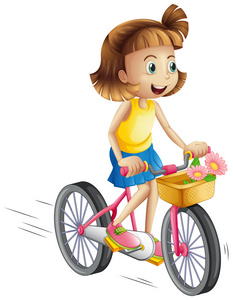 一个快乐的女孩，骑着一辆自行车