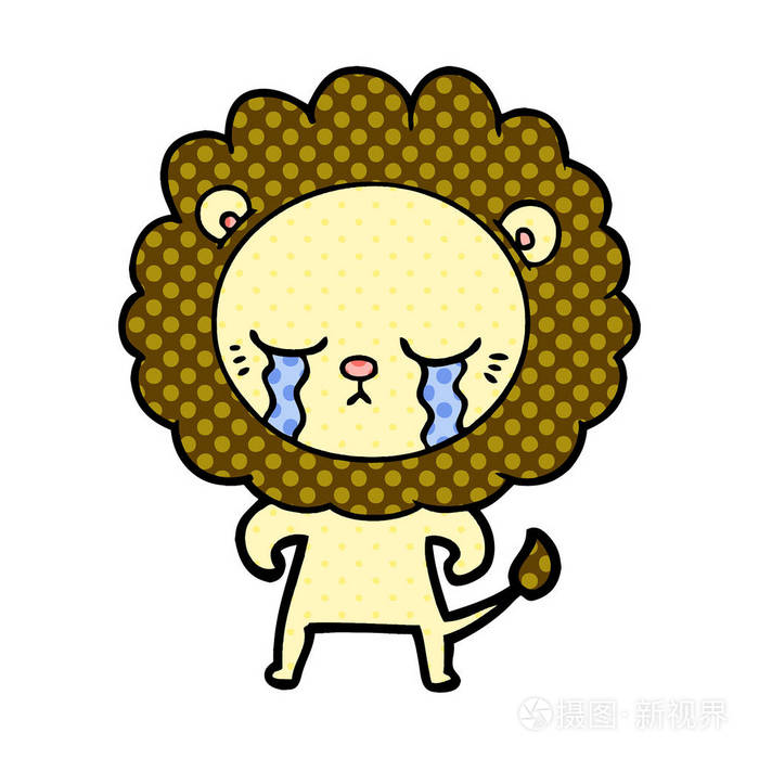 卡通狮子哭泣的矢量插图